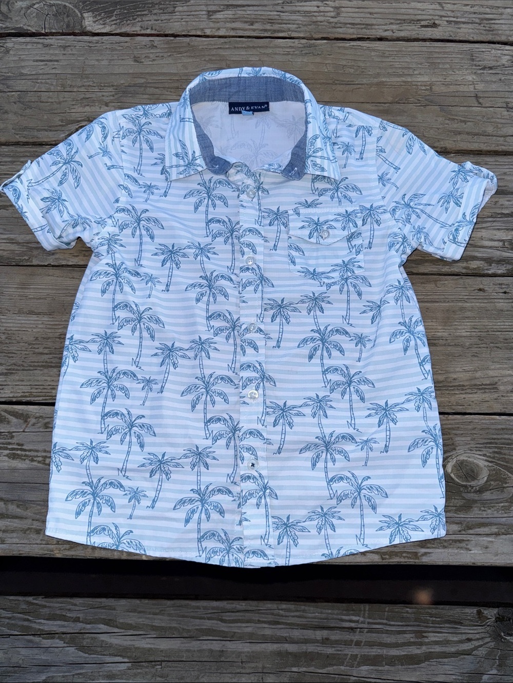 Andy & Evan White Shirt with Light Blue Palm Print size 5Y